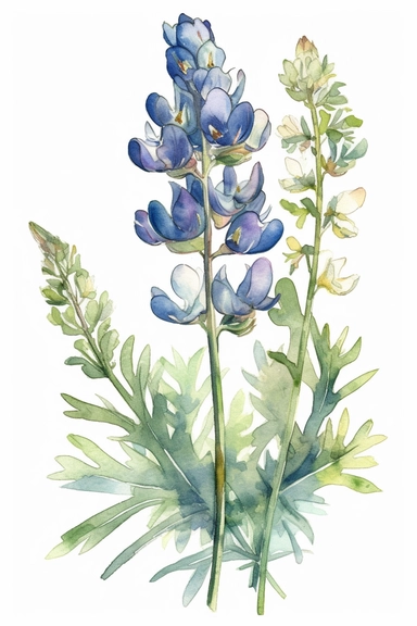 watercolor, Bluebonnet flower, clipart hd, on white background, dreamy, spaced out