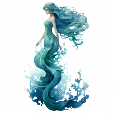 clipart mermaid long fishtail, with octopus watercolor