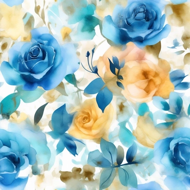 blue roses, vibrant colors, include pink and gold, spring vibe, 4k, professional sketch, water colors, clipart, solid background, Watercolor Floral Borders