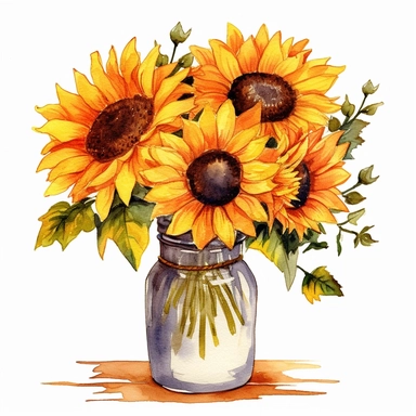 Watercolor Sunflowers Clipart , Vase of sunflowe, fall sunflower floral bouquets in PNG format instant download for commercial use