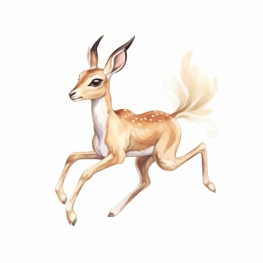 cute gazelle fawn, prancing and leaping with boundless energy, its joy infectious, soft pastel colors, clipart, on a white background