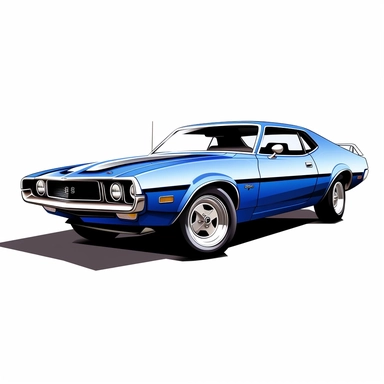 in clipart style, vector image, A meticulously crafted illustration of a 1971 Plum AMC Javelin AMX , highlighting its iconic design and graceful contours, placed against pure white background (style: evoking the accuracy and refinement of classic automobile blueprints) (lighting: deliberate, directional lighting, casting gentle highlights and shadows on the car's structure) (colors: an elegant palette for the car's body set against a pristine, white backdrop) (composition: captured from a side v