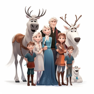 Disney Style,frozen animation, Style frozen, frozen characters, full body front view, Pixar Style, Disney style, full body, playing in snow, Frozen Clipart, Elsa, sven, happy family in castle - eunan2