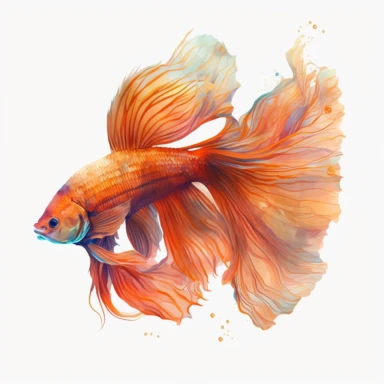 orange betta fish, light watercolor clipart, isolated on white background, James Jean and Peter Mohrbacher, no text, no captions