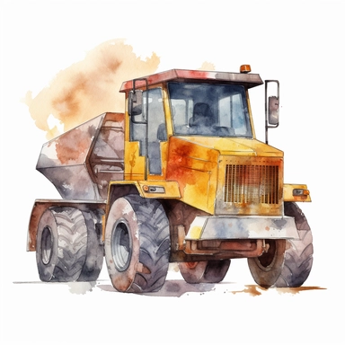 Construction Vehicle clipart on a white background, watercolor