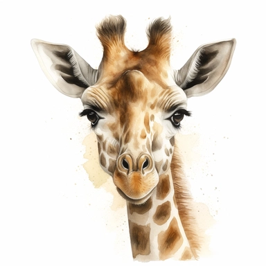 happy sweet Baby Giraffe - Giraffa camelopardalis clipart , original hand drawing, watercolor, understated and flawless coloring image, realistic image , white background, realistic painting, portrait without writing