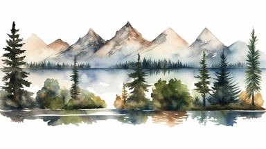 A collection of watercolor clipart images showcasing beautiful landscapes, with mountains, forests, lakes, and rivers, painted in a mix of bold and muted shades of green, blue, and brown, with fine brushstrokes and speckles adding depth and texture to the scenes. The clipart also includes wildlife such as birds, deer, and bears, bringing the landscapes to life. Watercolor painting, using high-quality watercolor paper, fine brushes, and various shades of green, blue, and brown paint pigments.
