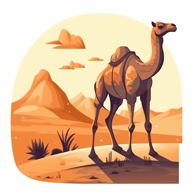 Desert camel vector illustration, white background, clip art,