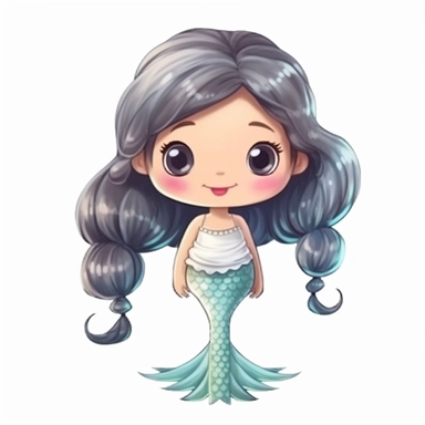 A super-cute Mermaid, Perfect for nursery art and children's book illustration style, simple, cute, full color, clipart, watercolor illustration, single object, high definition 8k, white background for removing background