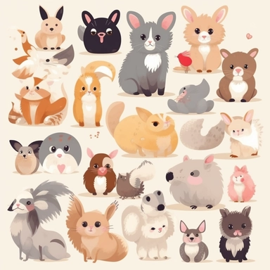 Cute animals: Designing clipart of cute animals such as dogs, cats, birds, and rabbits can attract animal lovers to your clipart shop, kawaii, realistic, high quality, detailed