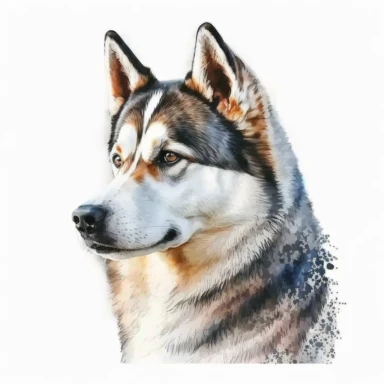 a watercolor art painting of a Husky dog, clipart, white background