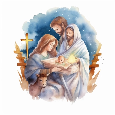 watercolor style, elegant vintage christmas, clipart, isolated on white background, nativity, 4K