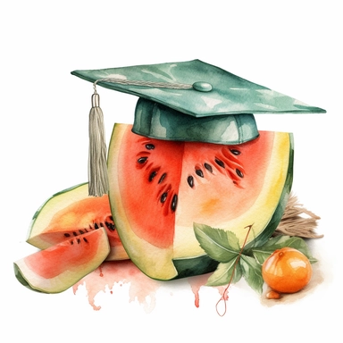 Graduation Cantaloupe watercolor clipart white background with margins lovely