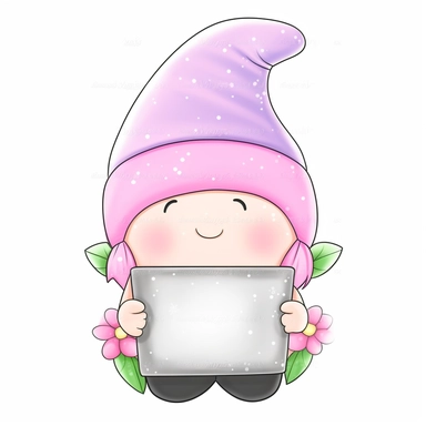 an adorable, cute clipart-style Gonk gnome illustration, perfect for Mother's Day product designs. The gnome should have a sweet, cheerful expression and wear a soft pastel-colored outfit, incorporating gentle shades of pink, lavender, and mint green to convey a warm, motherly vibe. The Gonk gnome should be holding a blank whiteboard in front of him, providing a customizable space for personalized messages or designs. Add charming details such as a floral-patterned hat and a heart-shaped pendant
