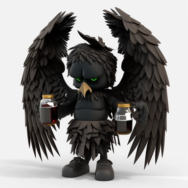 3D dark Angel Cartoon in the form of alcool with many many wings and one halo clipart mascot , with a transparent background, 128K super mega pixel, insane detail, hyper-detailed, with huge details, UHD, 8K