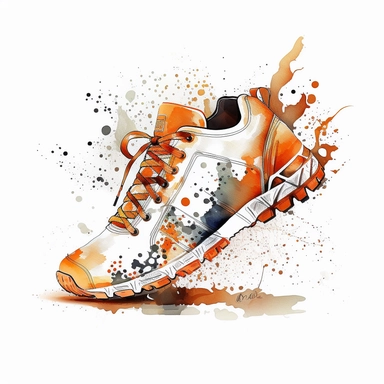 tieless stylish sneakers for running, water colour clipart, white background