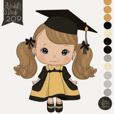 clipart, transparent background, baby girl diva, kindergarten graduation, 300dpi