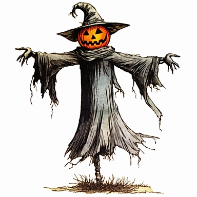 halloween scarecrow clipart clipart, in the style of mysterious expressionism, realistic yet stylized, 1970–present, associated press photo, halloween, gothic-influenced, high definition image,