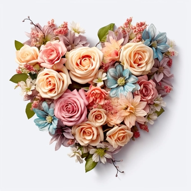 flower arranged in a heart-shaped frame, Floral Hearts Clipart, HD, pastel color rose flowers