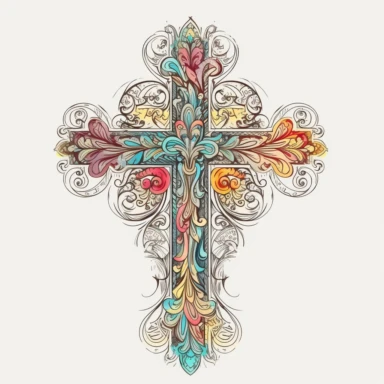 beautiful cross clipart, contour, white background no jesus