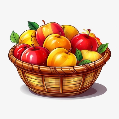 Apple With Fruit Basket, vector style Clipart, White Background ar 1:1