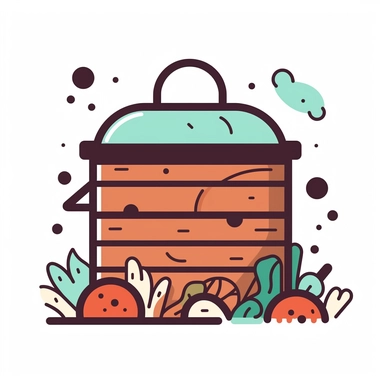 A minimal illustration of a compost bin, flat colors, on a white background, clipart, thick lines.