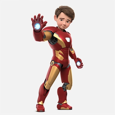 boy as ironman in avengers as disney character, full body, holding his mask, disney, hd, clipart