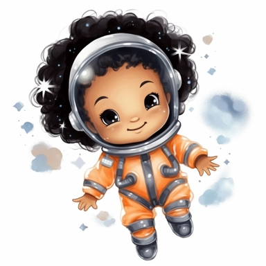Clipart of super cute baby astronaut,black girl , stars, white background