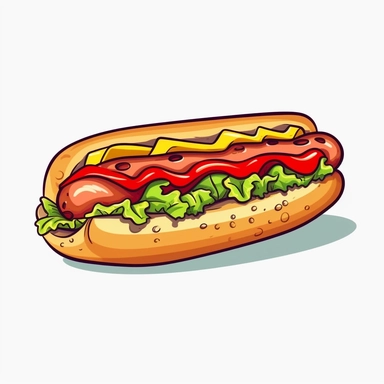 Clipart of hot dog, cartoon style, vector, on a white background