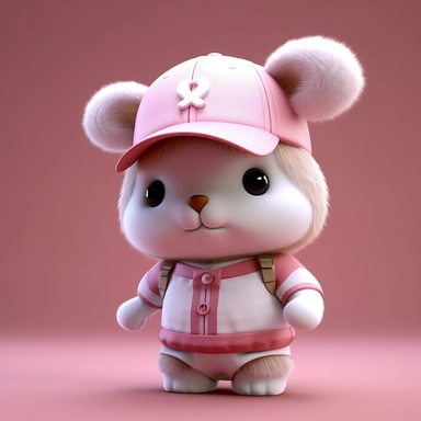 Cute bunny bear in baseball hat Cute image 3D wallpaper with clip art, soft and soft colors, 32k uhd, dark pink and white, petcore, Disney animation, Pulsatilla, soft edges and fuzzy details ar 35:44