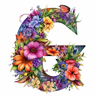 G alphabet in floral clipart