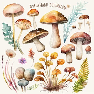 watercolor wild mushroom clipart