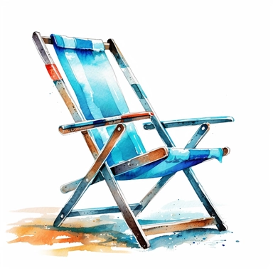 watercolor colorful clipart of a blue beach chair, hd, on white background