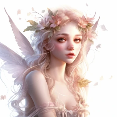 Ethereal Fairy with an ethereal body, highly detailed face, and a mysterious expression, Use dreamlike lighting with soft sunlight falling on the subject’s face and hair, to create an ultra-realistic image that captures the subject’s natural beauty and personality, clipart on white background