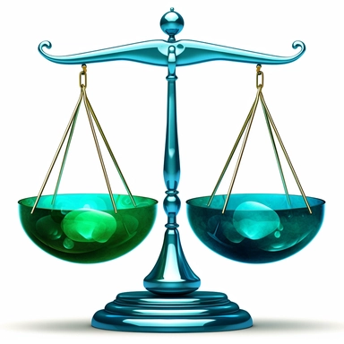 a clipart depicting balance increase, higher efficiency. high service. emerald blue and green colors
