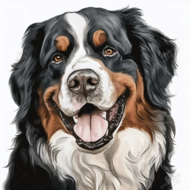 Bernese Mountain Dog clipart, original hand drawing, watercolor, understated and flawless for t shirt and cup printing, happy cute smily Basset Hound , transparent background, realistic painting, portrait without writing , style of the artwork, mood of the aartwork, vector, contour , white background, 8K quality, ultra detailed , without signature and without meaningless lines, clipart, white background, High Quality, no writting background, no writting, ultra detailed, no symbol, without logo a