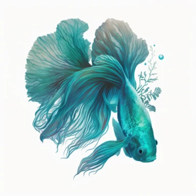 turquoise betta fish, aquatic plants, light watercolor clipart, isolated on white background, James Jean and Peter Mohrbacher, no text, no captions