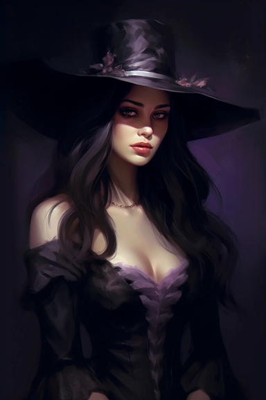 A witch wearing a witch hat, in the style of charlie bowater, victorian era themes, wimmelbilder, rtx on, camille - pierre pambu bodo, dark purple, dark bronze and white, gianni strino, clipart, white background,