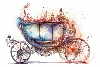 Watercolor Cinderella Carriage Clipart, On White Background, Spaced Out, 4K, Ultra-HD, Vector Art