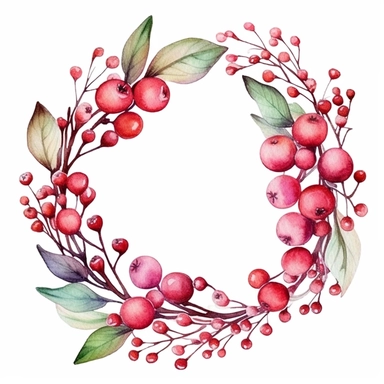 watercolor wreath cranberries pastel color clipart, hd, on white background