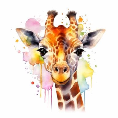 happy sweet Baby Giraffe - Giraffa camelopardalis clipart , original hand drawing, watercolor, understated and flawless coloring image, realistic image , white background, realistic painting, portrait without writing