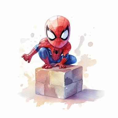 cute Spider-Man with cube watercolour white background Clipart