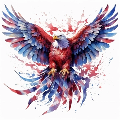 american flag bird whose wings are made of the colors of the flag clip art image, in the style of airbrush art, explosive wildlife, monumental murals, aerial view, animated gifs, associated press photo, dye-transfer
