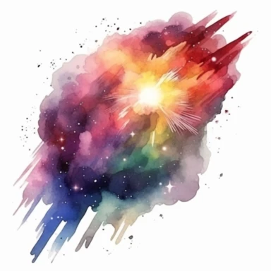 meteor in space clipart watercolor technique, 8k digital art, bright, colorful, soft lightning, white background