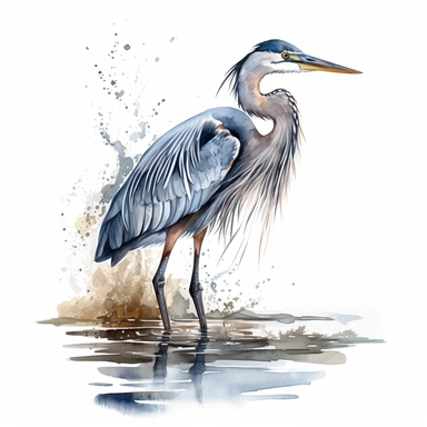 Great Blue Heron, water color style, clipart, white background