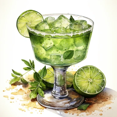 Margarita Cocktail, high level watercolor, hyper realistic cartoon, white background, 8k, ultra detailed clipart
