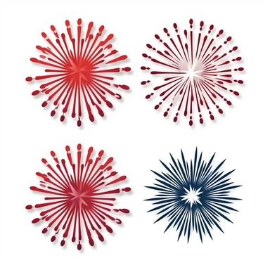 Die-Cut Clip art pack of 4th of July Fireworks Holiday Vector, illustration minimalism, simple, white background, white space
