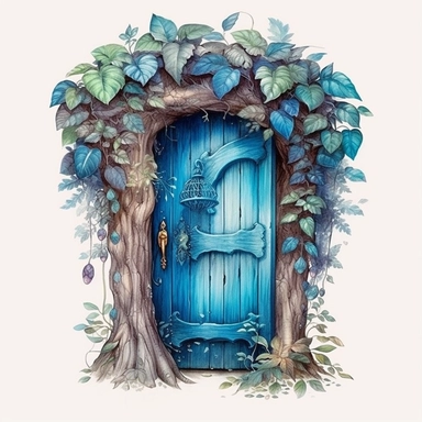 Watercolour beautiful azure blue realistic forest fairy door with realistic perfectly detailed forest leaves beautiful realistic details perfect forest fairy door magnificent details beautiful compelling realistic PNG image,ultra highly detailed, 18k, sharp focus, bright photo with pastel colours digitally enhanced, enhanced graphics, straight, sharp focus, bright lighting, intricate detailed png image ,high definition,300dpi,graphic clipart,computer graphics