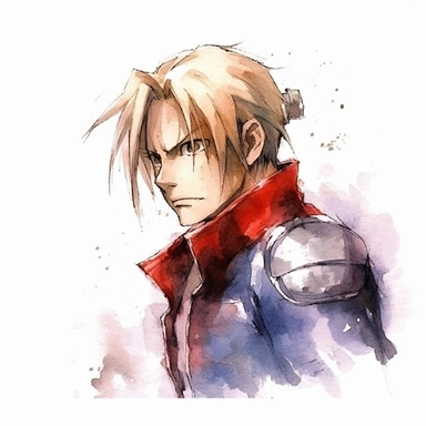 Watercolor fullmetal alchemist brotherhood, high quality, high details, pencil draw style, white backgroun, clipart, 8k, f1