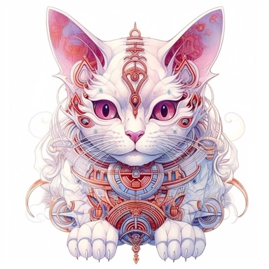Maneki-neko, Domestic Shorthair, joyful, paper quilling In the style of Brian Froud & Alan Lee, clipart, complex design, dreamy color, white contour, white background only